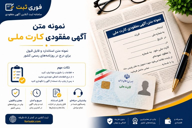 نمونه متن آگهی مفقودی کارت ملی